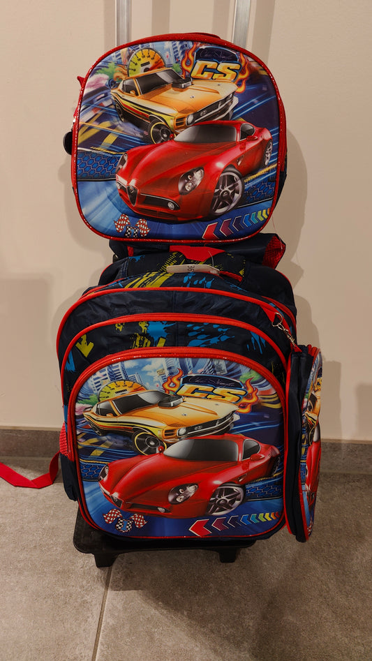 3-delige trolley schooltas met auto's